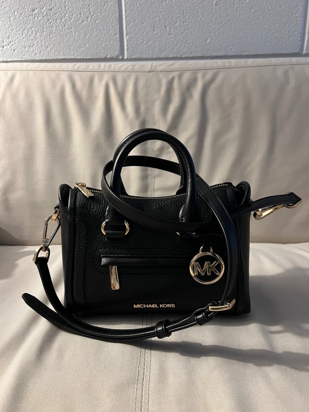 Michael Kors Black Pebbled Leather Mini Satchel with Gold Hardware - Picture 4 of 5
